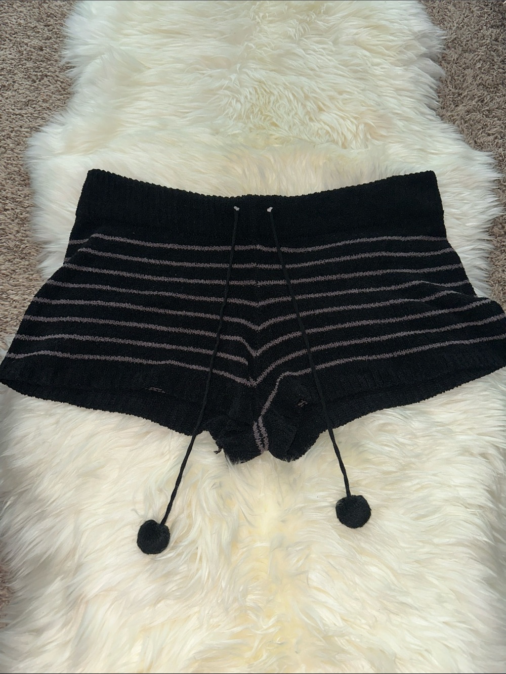 Honeydew Intimates Black Knit Lounge Shorts with Gray Stripes